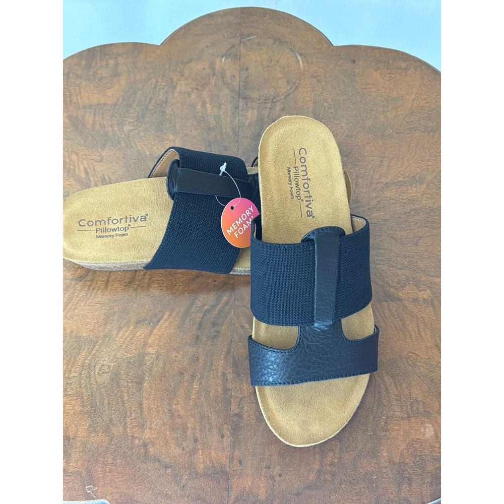 NIB Comfortiva / Sofft Black Double Strap Slide Sandal Comfort #0588 US SZ 7.5